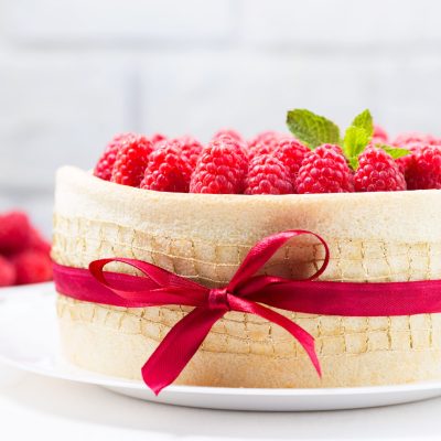 Traditional Sponge Cake with filling and fresh fruit